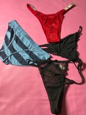 PINK Victoria's Secret Blue & Black Striped Women's Bikini Panty - Mixed 4-Pack